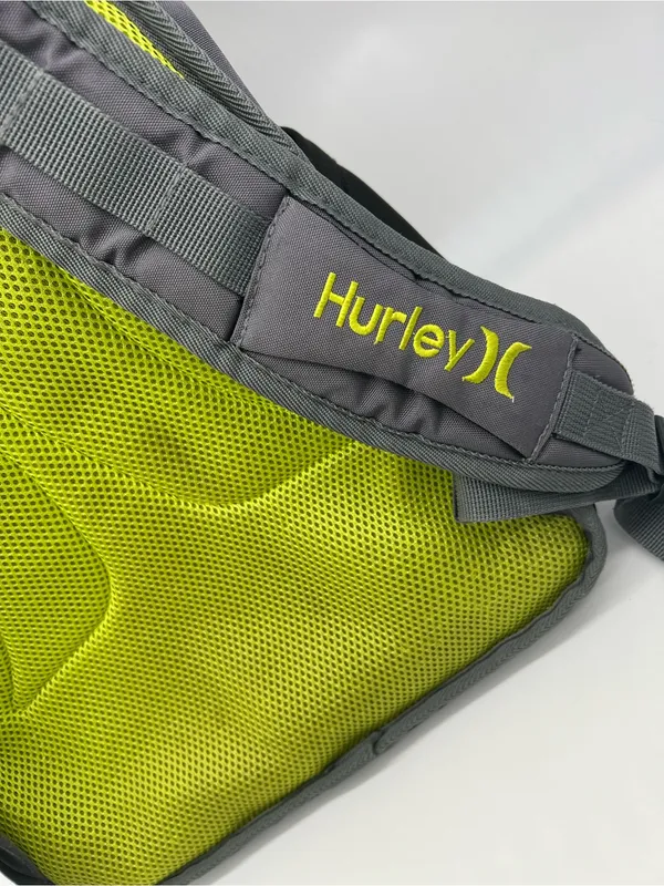 Hurley Backpack Multi-Pockets Outside Padded Computer Pocket Inside Grey/Yellow - Image 3