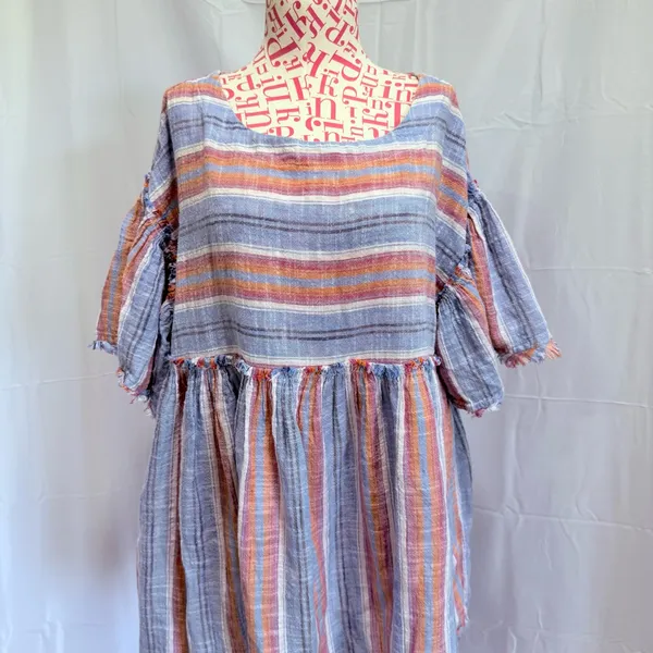Free People‎ Summer Nights Blue Lagoon Striped Tunic Top Minidress S - Image 2