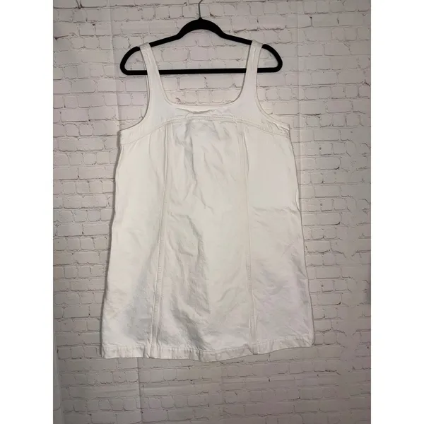 Madewell Denim A-Line Sleeveless‎ Mini Dress Tile White Square Neck Size 12 - Image 4