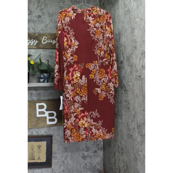 NWT London Times Jersey Knit Floral Sheath Dress Rust Orange / Gold 14 - Image 6