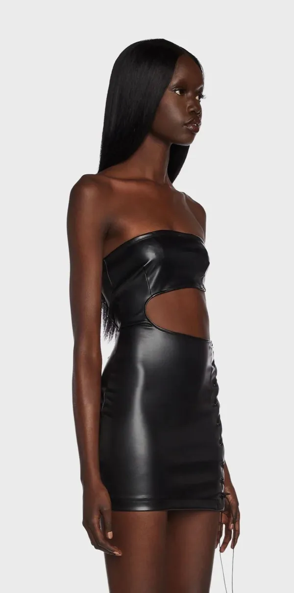 Edikted Black Leather Going Out Mini Dress - Image 2