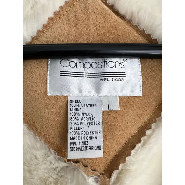 Compositions 100% Leather Faux Fur Lined Jacket Large - Image 6