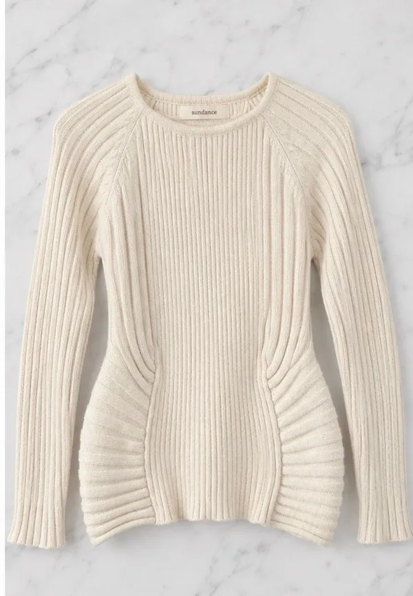 Sundance ribbed off white fitted sweater size xs - Image 8