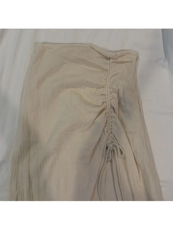 Free People Natural Cerine Ruched Midi Skirt Ivory Gauze Size 10 - Image 4