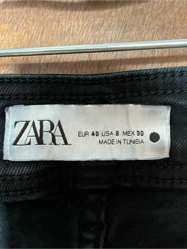 Zara Womens Black Wide Leg Jeans 8 High Rise Raw Hem Cropped Frayed Denim Y2K - Image 5
