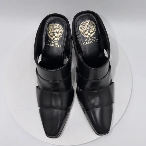 Vince Camuto Aimie Black Leather Slip‎ On Block Heels Mules Size 8.5 - Image 6