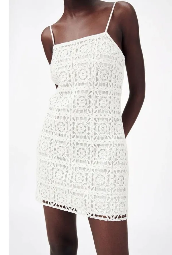 Zara White Crochet Mini Dress - Image 5