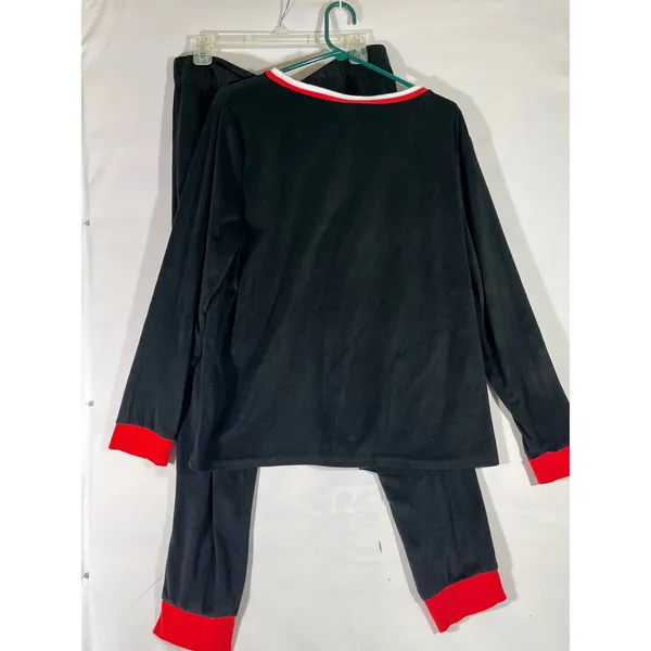 Holiday Time Velveteen Moose Graphic PJ Set Women XL Black‎ Joggers Red Trim Fun - Image 2