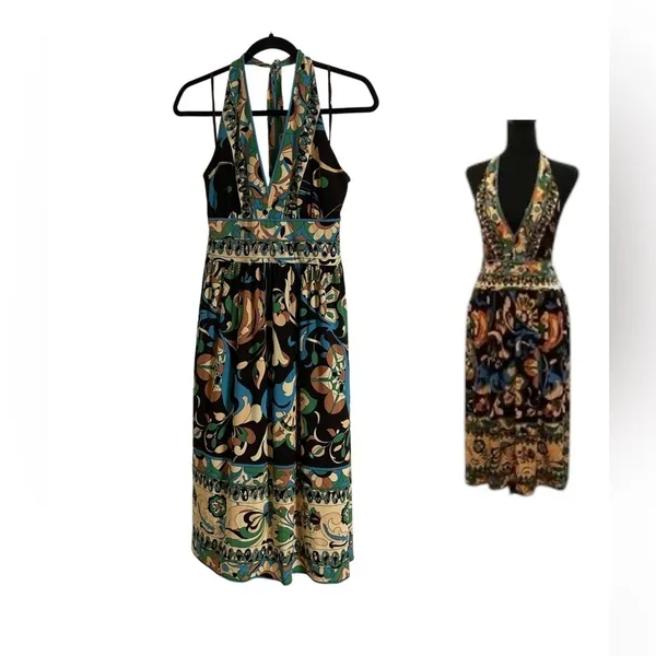 Jones New York Y2K Halter Midi Dress Paisley Floral Silk-Look Cottagecore 10 - Image 2