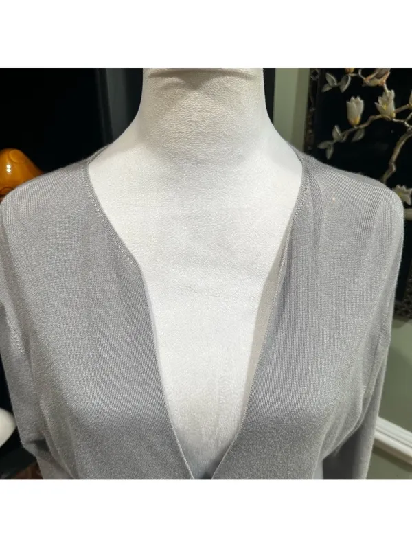 Talbots Light Gray Cotton Rayon Button Cardigan Sweater Size M - Image 2