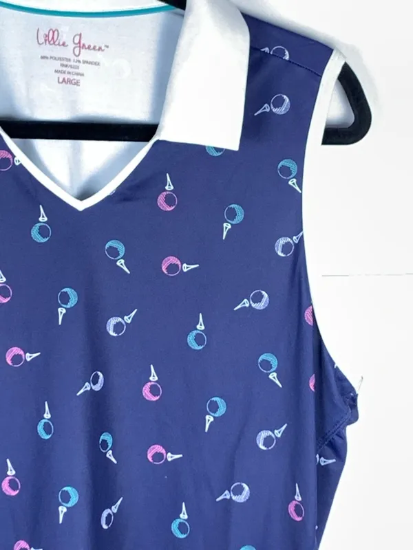 Lillie Green Womens Large Golf Polo Shirt Navy Blue Sleeveless Performance - Image 4