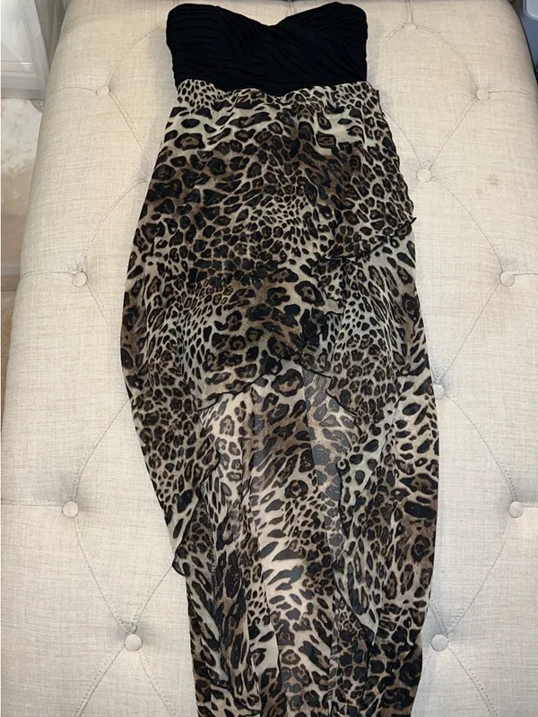Windsor Leopard Print Asymmetrical High-Low Skirt in Brown and Black - Image 2