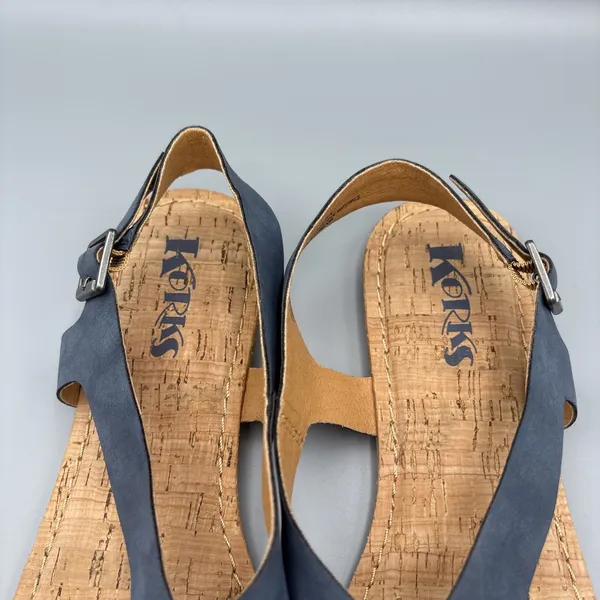 Korks Skylar Sandals Size 9 Blue Faux Leather Vegan Thong Sling Back Cork Summer - Image 3