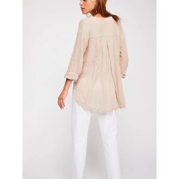 Free People Talk To Me Button Down Raw Hem Top - Image 4