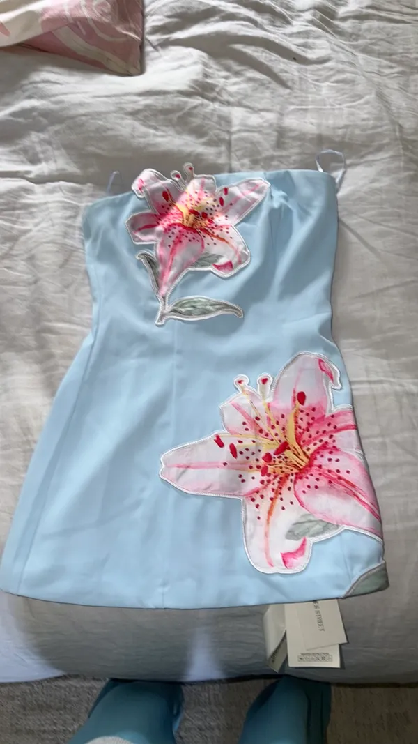 Soft Lily Strapless Mini Dress Blue - Image 2