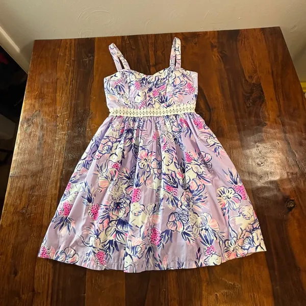 Lilly Pulitzer Purple Floral Elephant Print Cotton Fit Flare Dress 00 Sweetheart - Image 11