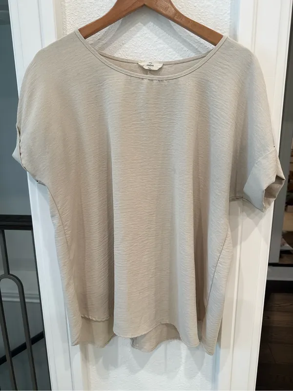 Entro Beige Oversized Dolman Short Sleeve Relaxed Tunic Top Large - Image 2