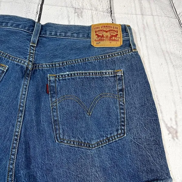 Levi’s 501 Distressed Denim Cutoff Shorts | Approx. Size 14 - Image 3