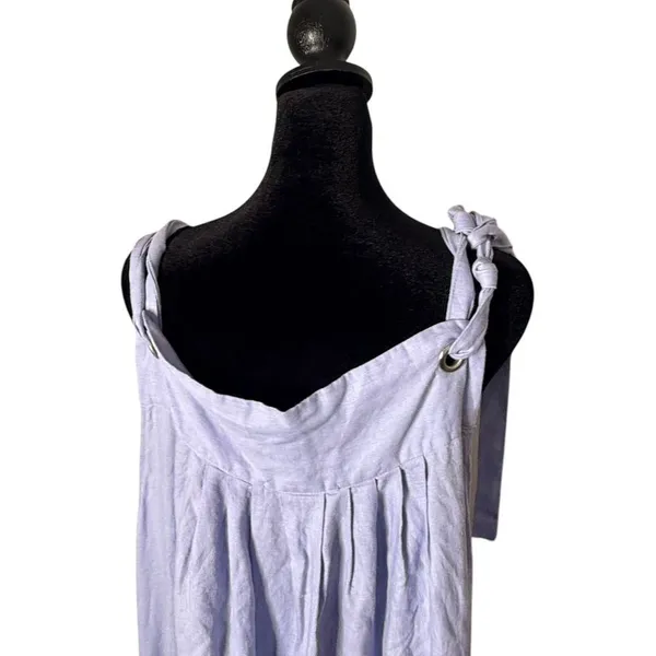 Womens Tiered Tie Should BOHO Pinafore Maxi Dress OS Lavender 100% Linen - Image 13