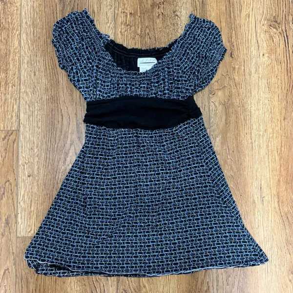 Max Studio Specialty Black Blue Geometric Babydoll Top Women's Small Office Chic - Image 3