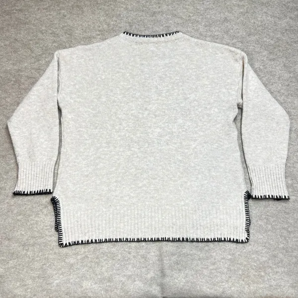 Papillon Womens XL Oatmeal Blanket Stitch‎ Cable Knit Pocket Sweater Minimalist - Image 4