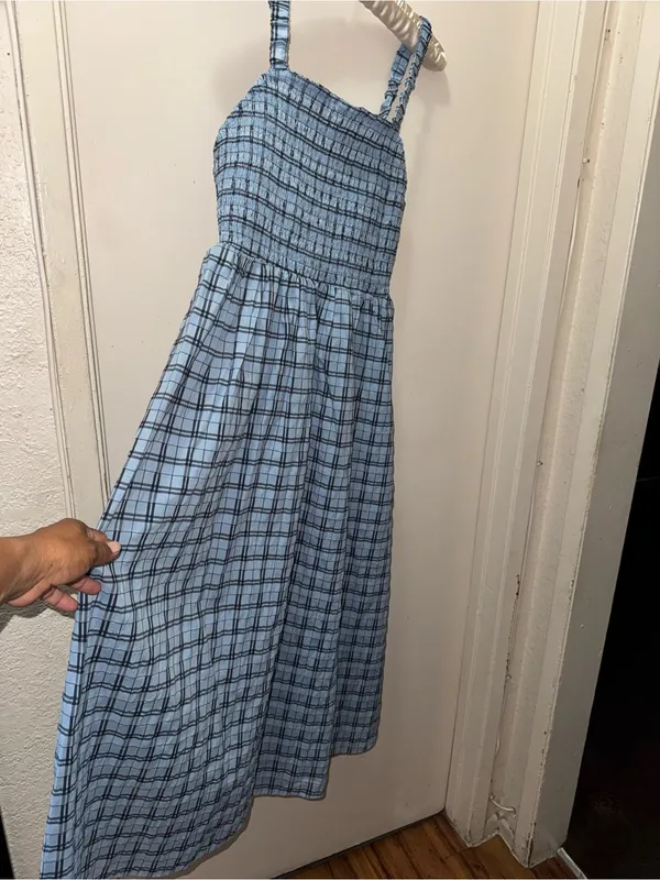 J. Crew Blue Plaid Smocked Maxi Dress - Image 2