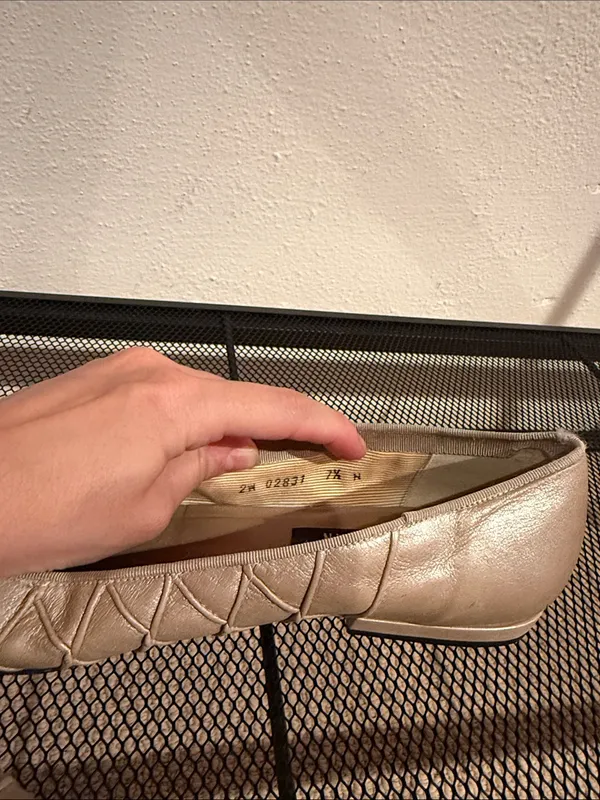 Stuart Weitzman Quilted Ballet Flats in Metallic Beige - Image 5