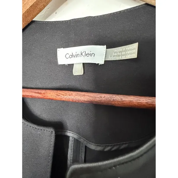 Calvin Klein Faux Leather Panel Open Front Blazer Textured Black‎ Size 8 - Image 3