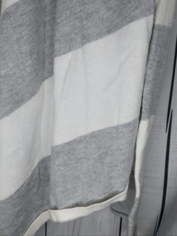 Aeropostale Gray & White Striped Open Casual Draped Preppy Cardigan Sweater - Image 3