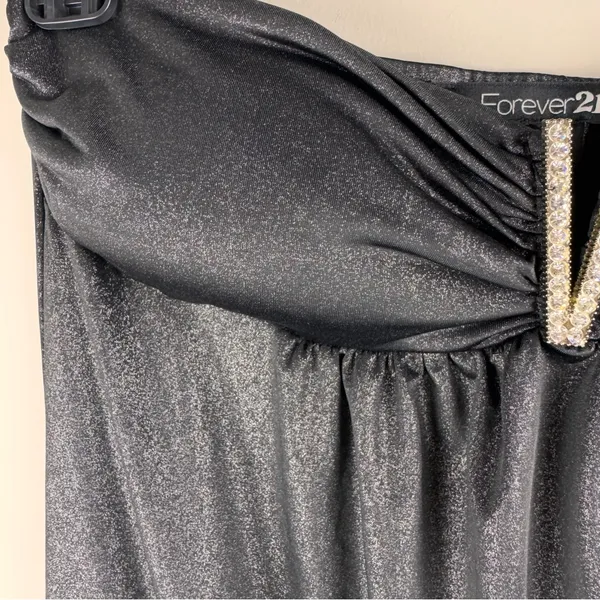 FOREVER 21 Black Strapless Top Sz M Rhinestone V Club Date Night‎ Party Rave - Image 9
