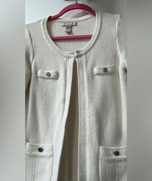 Banana Republic | Cream Knit Cardigan with Gold Button Accents Small - Image 3