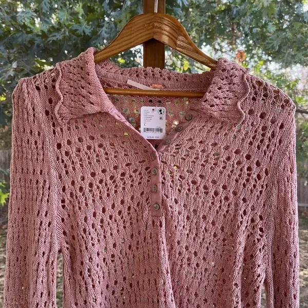 Free People Pointelle Pullover Sweater In Mauve Rose Size L. NEW - Image 8