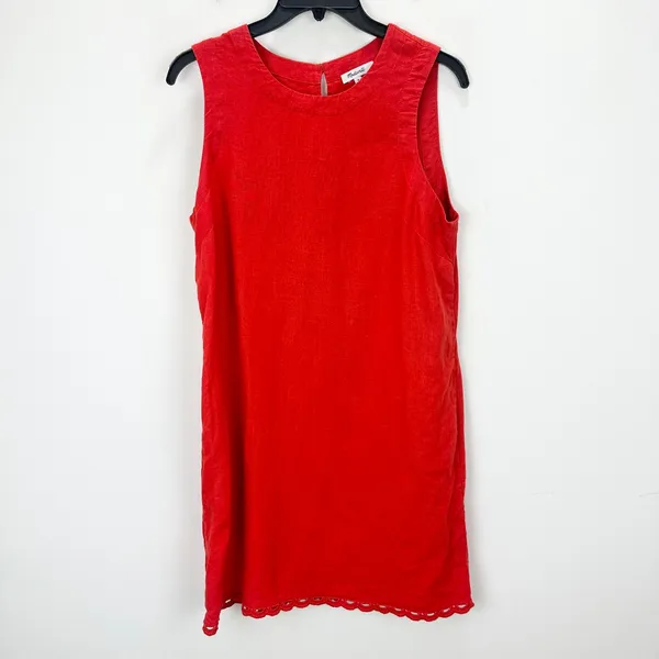 Madewell Mini Shift Dress in 100% Linen A Line Embroidered Hem Wild Poppy M - Image 7