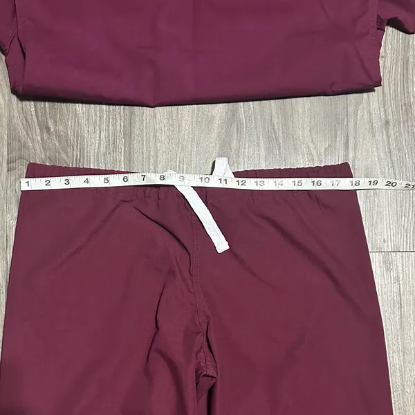 Urbane Straight-Leg Scrub Set in Burgundy with Blue Trim - Image 6