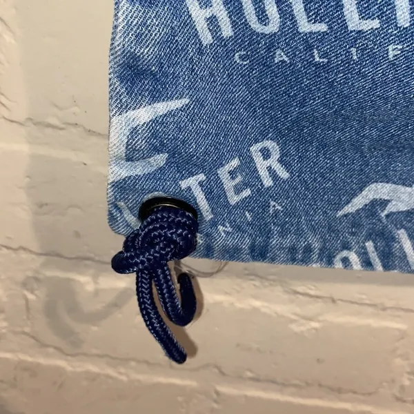 Hollister‎ bag cinch sack denim jean logo print adjustable unisex one size - Image 2