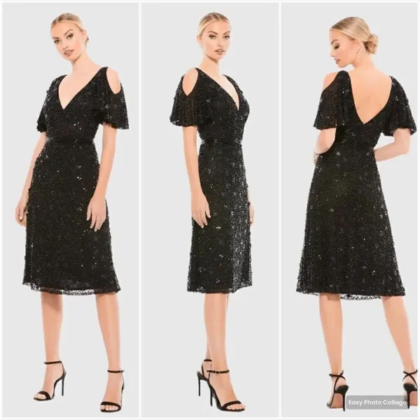 Mac Duggal 4988 Womens Pearl Embellished Drop Shoulder Dress - Image 2