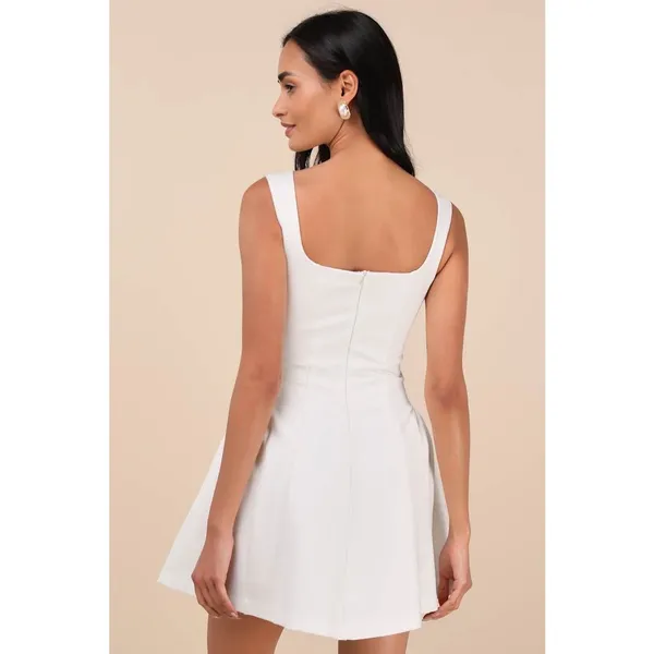 NWOT Lulus Roetta White Sleeveless Pleated Mini Dress Party Cocktail Classy Sz M - Image 3