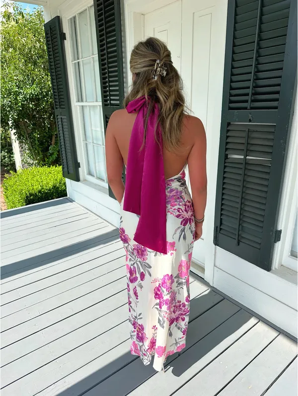 Floral Satin Maxi Dress Multiple Size L - Image 2