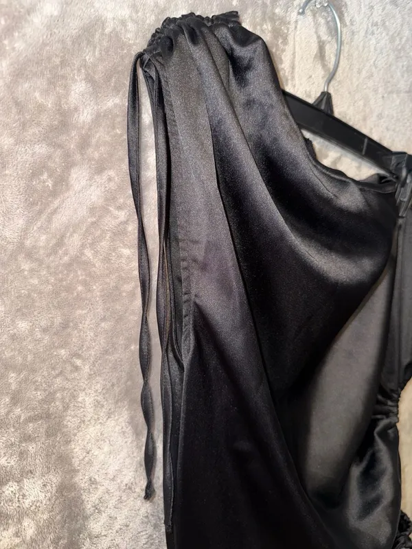 PRETTYGARDEN Black One Shoulder Satin Ruched Cutout Midi Dress Size L - Image 6