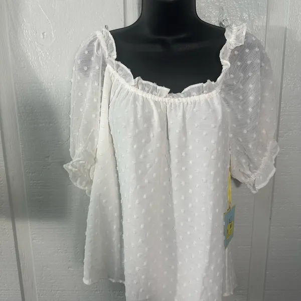 Cece Womens Shirt Puff Sleeve Square Neck Ruffle Dot White Top Size Small NWT - Image 3