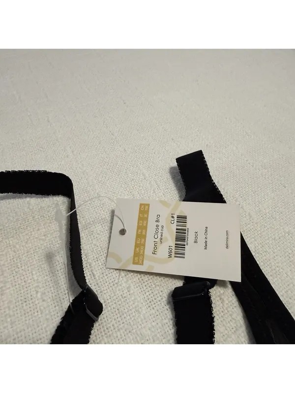 Delimira Front Close Unlined Bra 34DD Underwire W601 Black NWT Racerback - Image 5