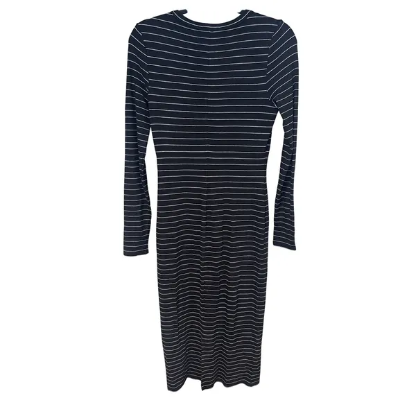 Marine Layer Lexi Ribbed Midi Dress Black White Striped Long Sleeve Size M - Image 4