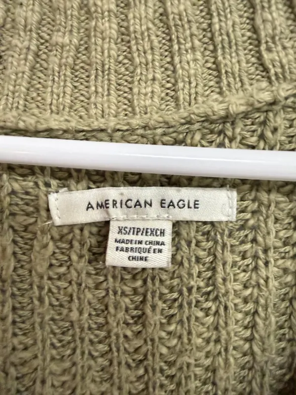 American Eagle Green Open Knit Choker V-Neck Sweater XS - Image 4
