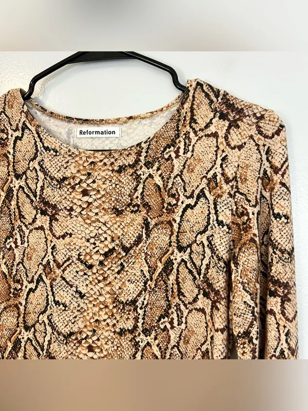 Reformation Smith Mamba Bodycon Snake Skin Animal Print Brown Mini Dress M - Image 6