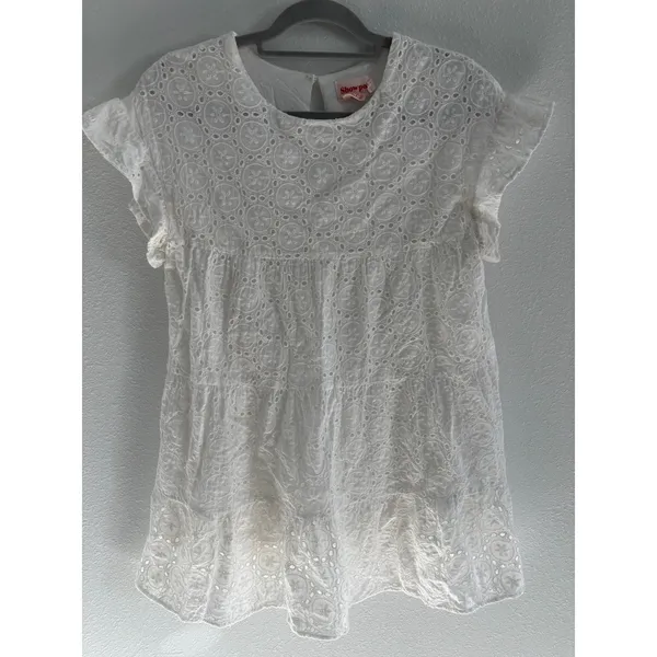 Showpo Mini Dress Womens US 8 White Eyelet‎ Tiered Ruffle Sleeve Bridal Preppy - Image 2