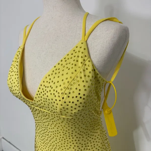 Unbranded Yellow V-Neck Rhinestone Mermaid Open Back Prom Dress Sz 2 - Image 2