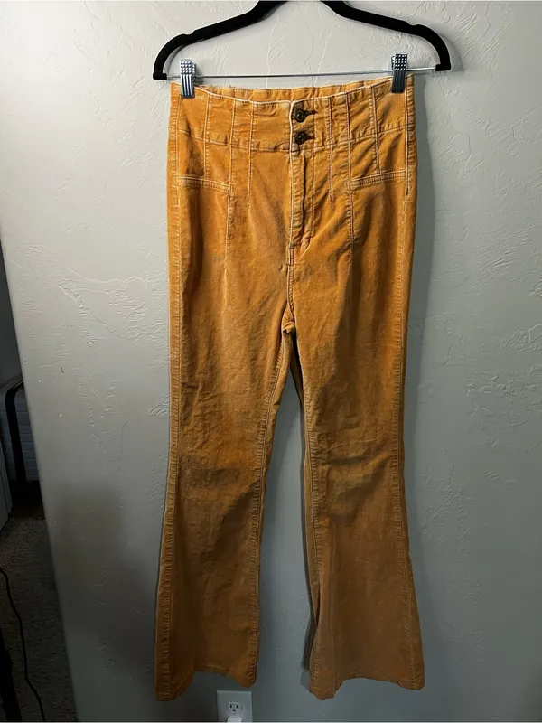 We The Free People Jayde Corduroy Flare High Rise Ginger Spice Yellow Pants - Image 2