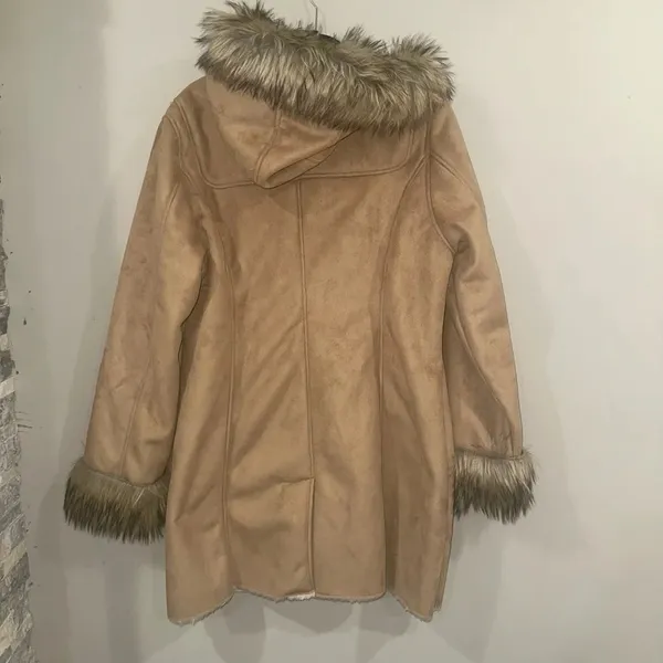 Vintage KC Collections Women’s XL‎ Beige Faux Fur Hooded Jacket Coat - Image 5