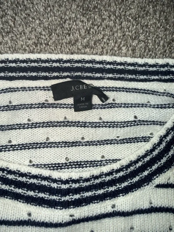 J.Crew Striped Sweater White and Navy Crew Neck Medium - Image 3