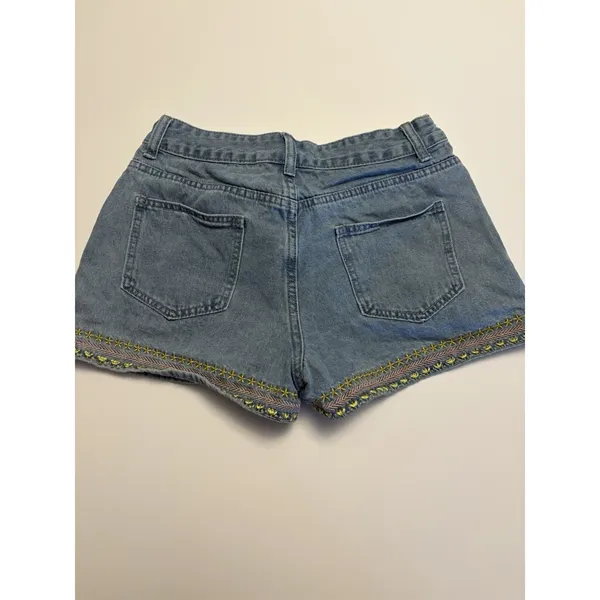 SHEIN Embroidered Denim Shorts Womens Boho Festival Y2K Blue Size S/M - Image 4